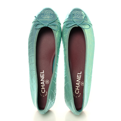 Chanel Iridescent Calfskin Crocodile Embossed Ballerina Flats 40 Green 2 of 10