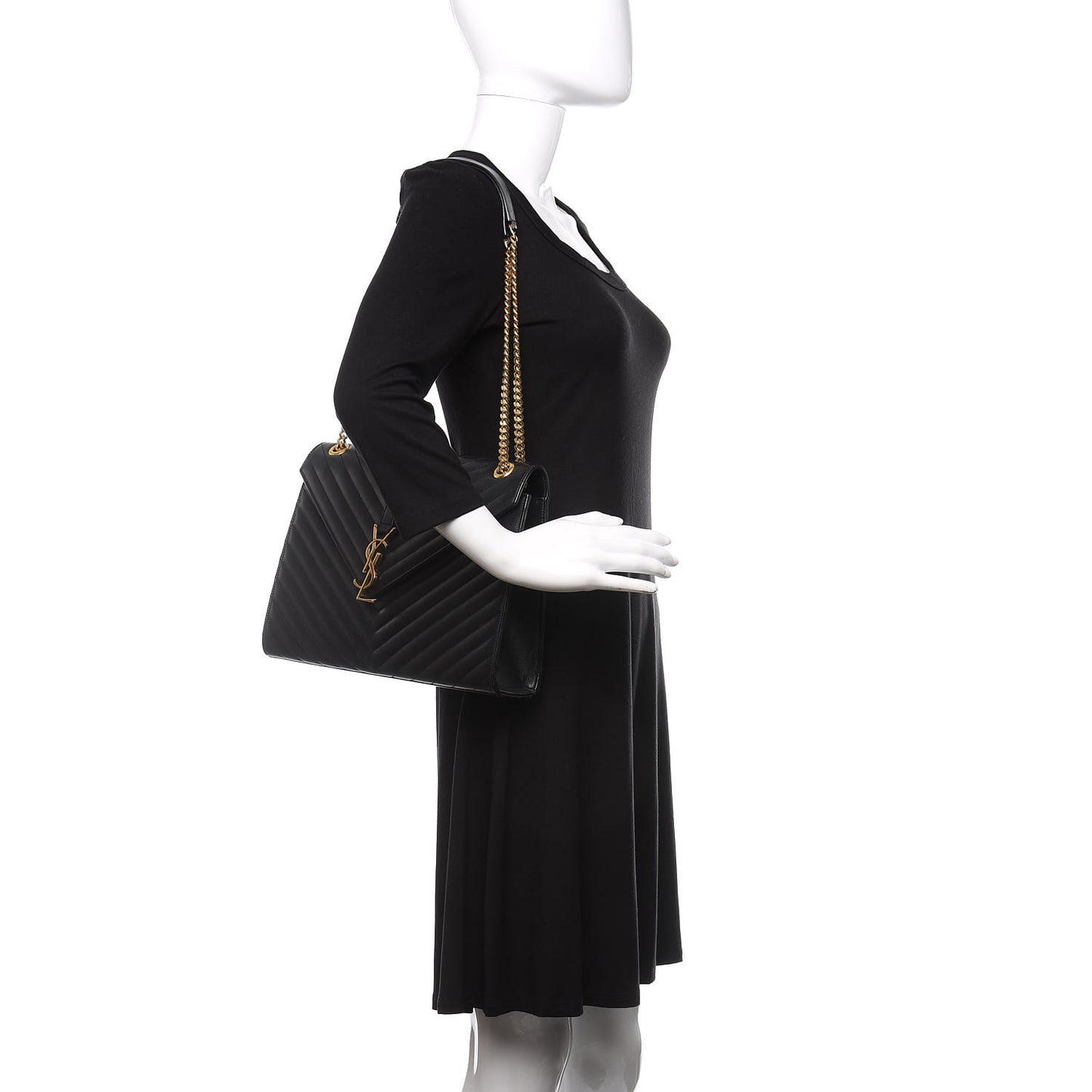 Smooth Calfskin Matelasse Chevron Large Monogram Satchel Black