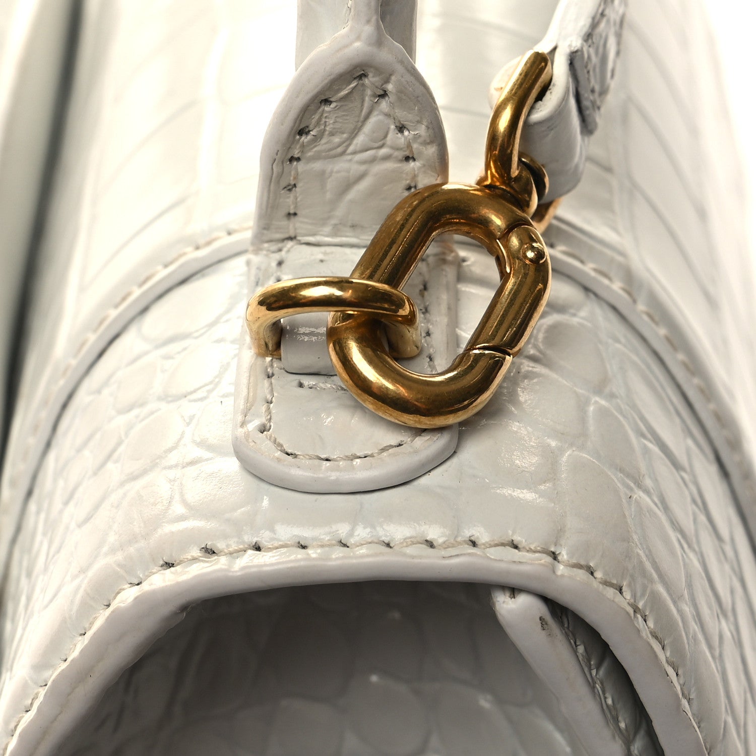 Balenciaga Shiny Calfskin Crocodile Embossed Small Hourglass Top Handle Bag White 14 of 15