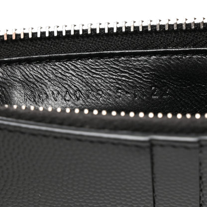 Saint Laurent Grain De Poudre Matelasse Chevron Monogram Fragments Zippered Card Case Black 7 of 8