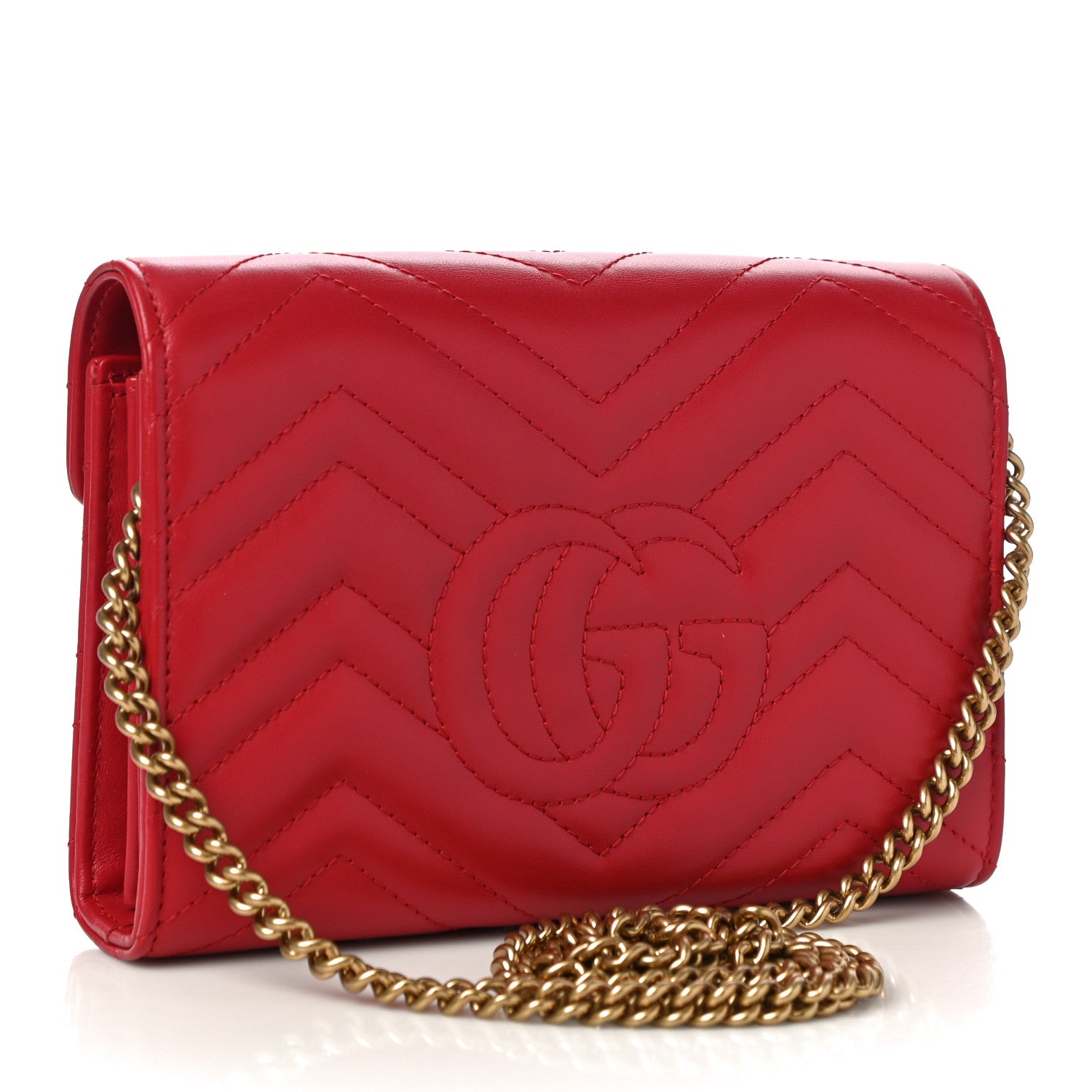 Gucci Calfskin Matelasse GG Marmont Chain Wallet Hibiscus Red 3 of 10