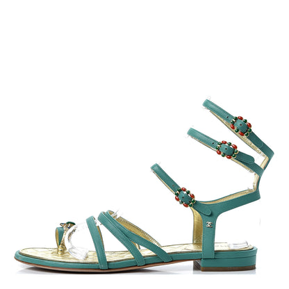 Chanel Lambskin Gripoix Flat Sandals 38 Green 1 of 8