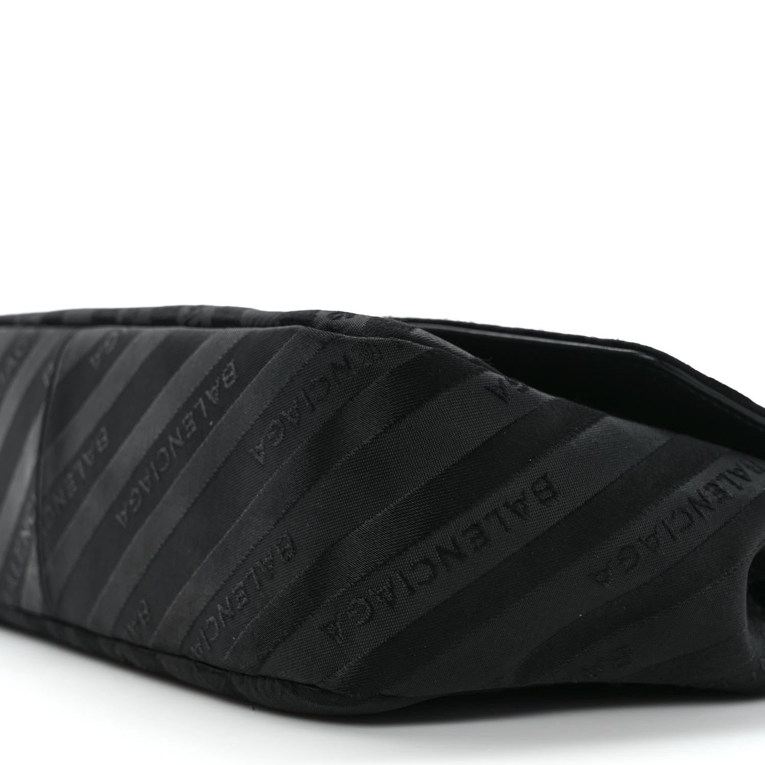 Balenciaga Nylon Jacquard Diagonal Logo Medium Scarf Lock Chain Shoulder Bag Black Red 9 of 14