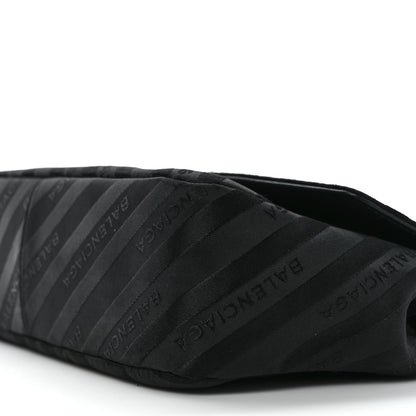 Balenciaga Nylon Jacquard Diagonal Logo Medium Scarf Lock Chain Shoulder Bag Black Red 9 of 14