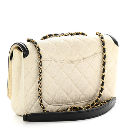 Chanel Caviar Quilted Small CC Filigree Flap White Black 3 of 14