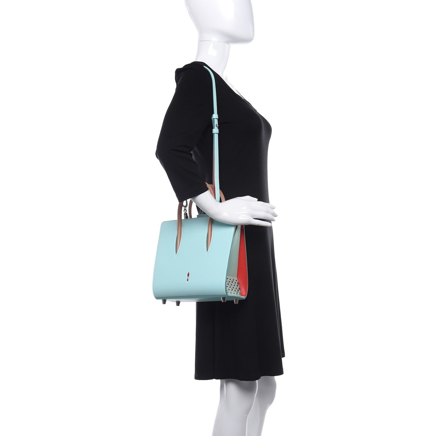 Christian Louboutin Calfskin Studded Small Paloma Turquoise 2 of 9