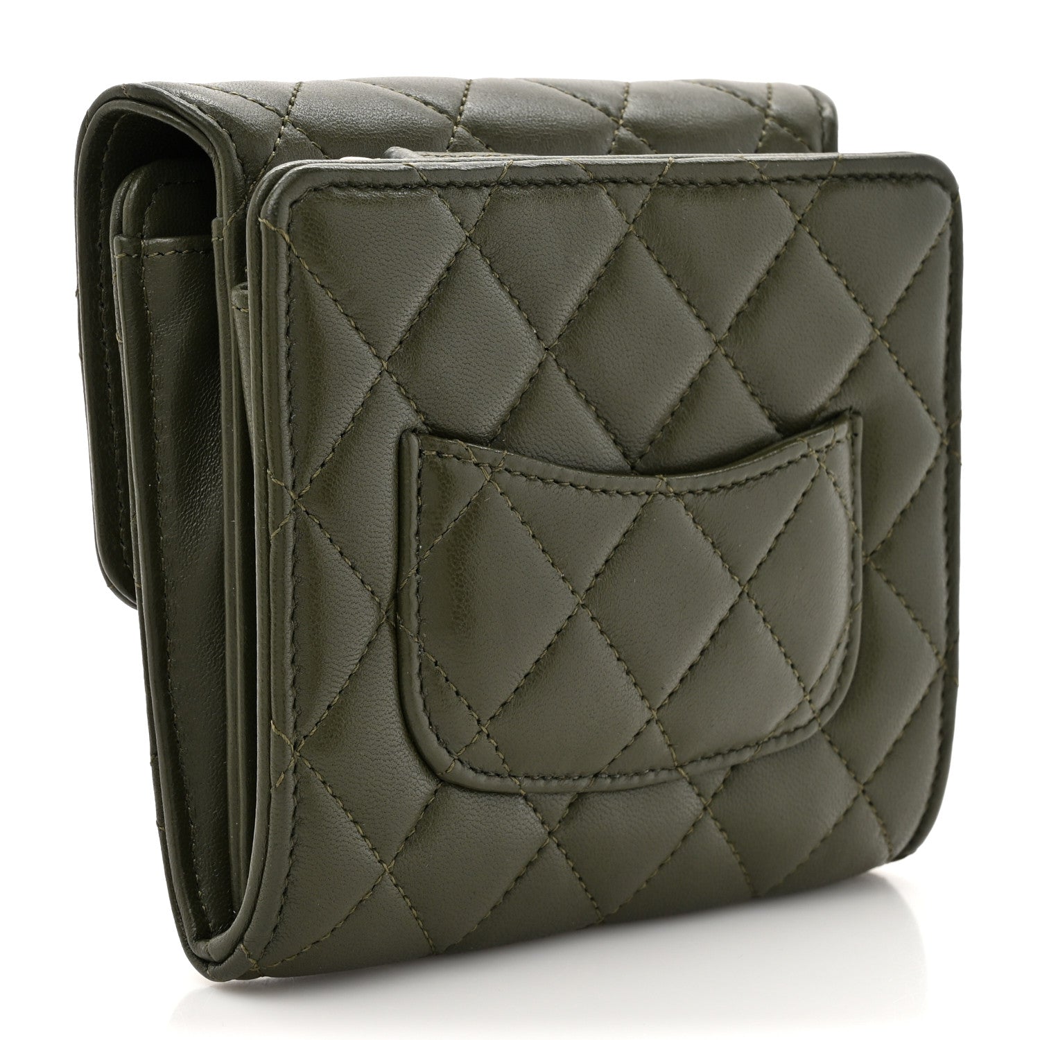 Chanel Lambskin Quilted Small Flap Zip Wallet Dark Green 3 of 8