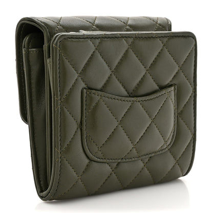 Chanel Lambskin Quilted Small Flap Zip Wallet Dark Green 3 of 8