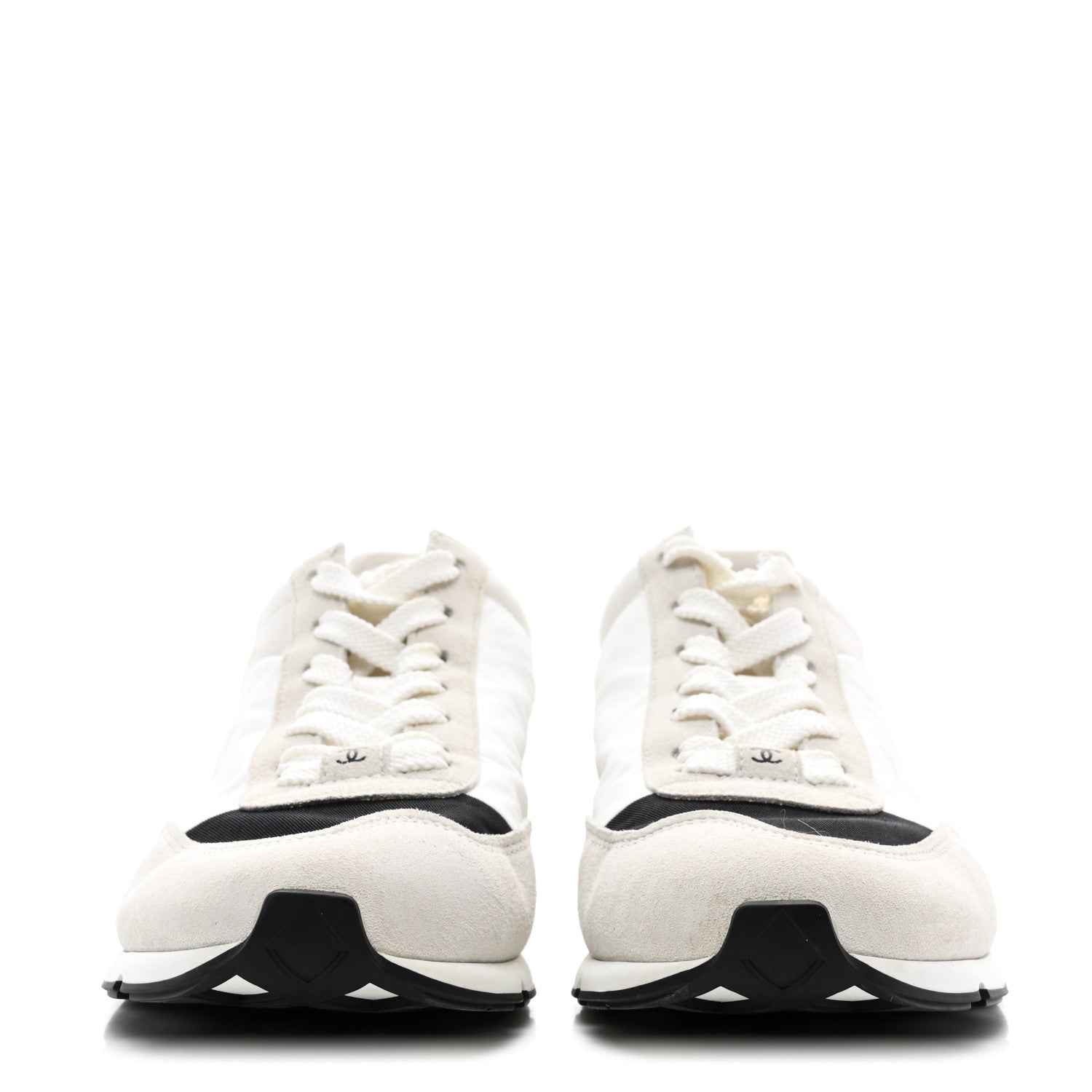 Chanel Nylon Suede Kidskin Calfskin Logo Sneakers 39.5 White Black 2 of 9