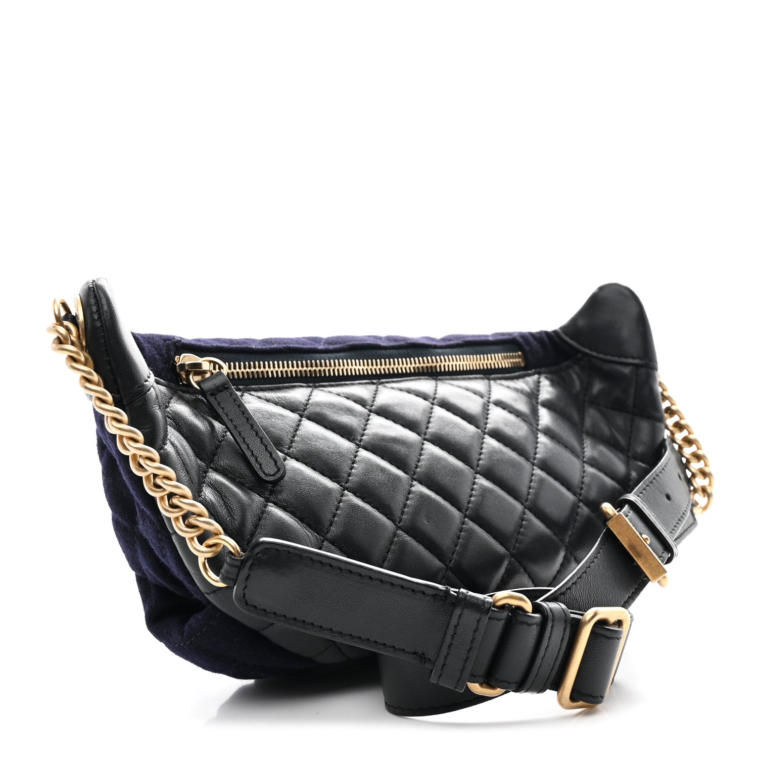 Chanel Wool Lambskin Quilted Paris Hamburg Charms Waist Bag Dark Navy 3 of 10