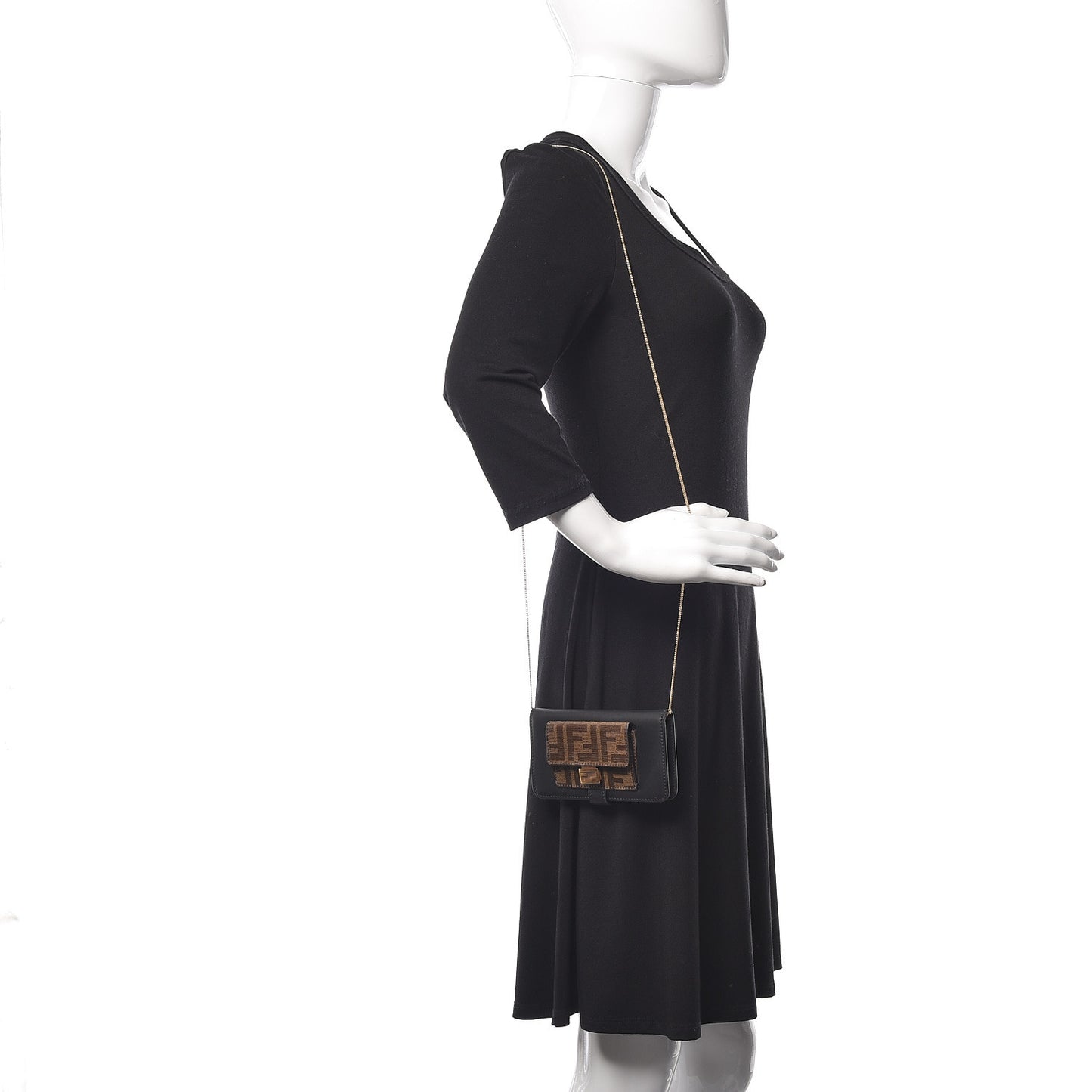 Vitello Century Glazed Fabric FF 1974 Baguette IPhone X Crossbody Black Mogano Panna