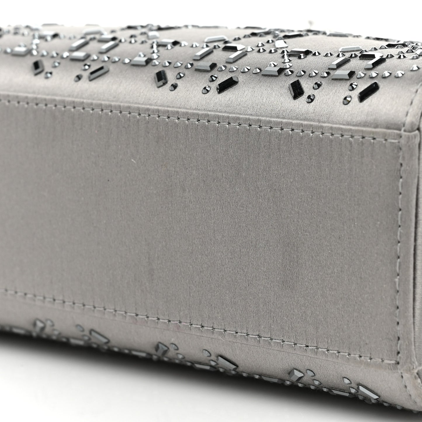 Satin Crystal Cannage Mini Lady Dior Gray