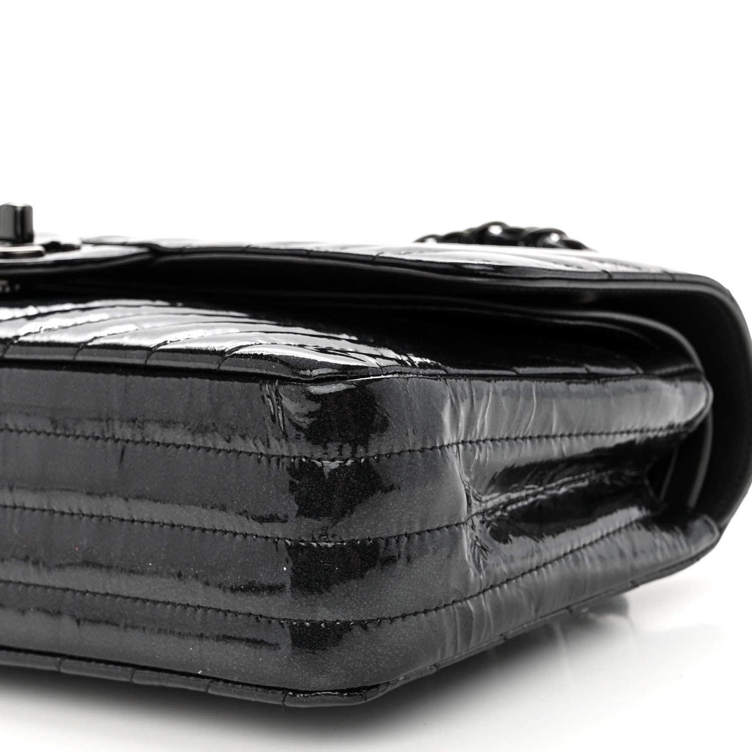 Chanel Metallic Patent Crumpled Calfskin Chevron Quilted Medium Double Flap So Black 10 of 10