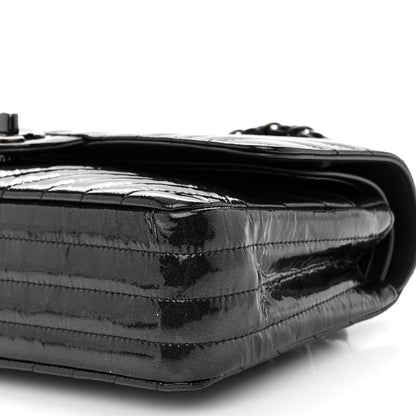 Chanel Metallic Patent Crumpled Calfskin Chevron Quilted Medium Double Flap So Black 10 of 10