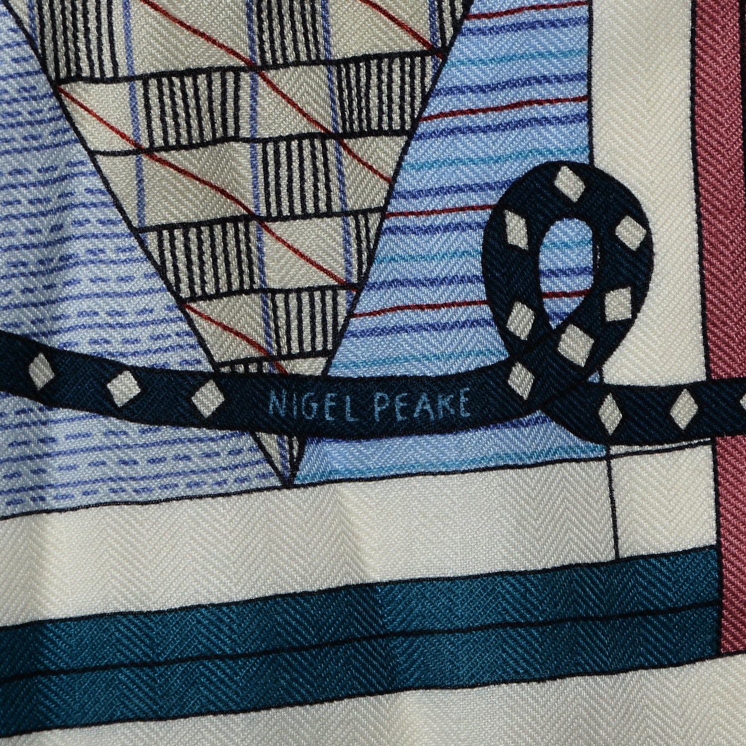 Hermes Cashmere Silk Patchwork Horse Shawl 140 Parme Rouge Bleu 3 of 5