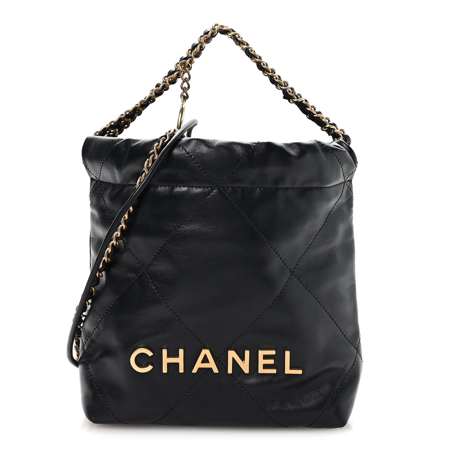 Shiny Calfskin Quilted Mini Chanel 22 Navy Blue