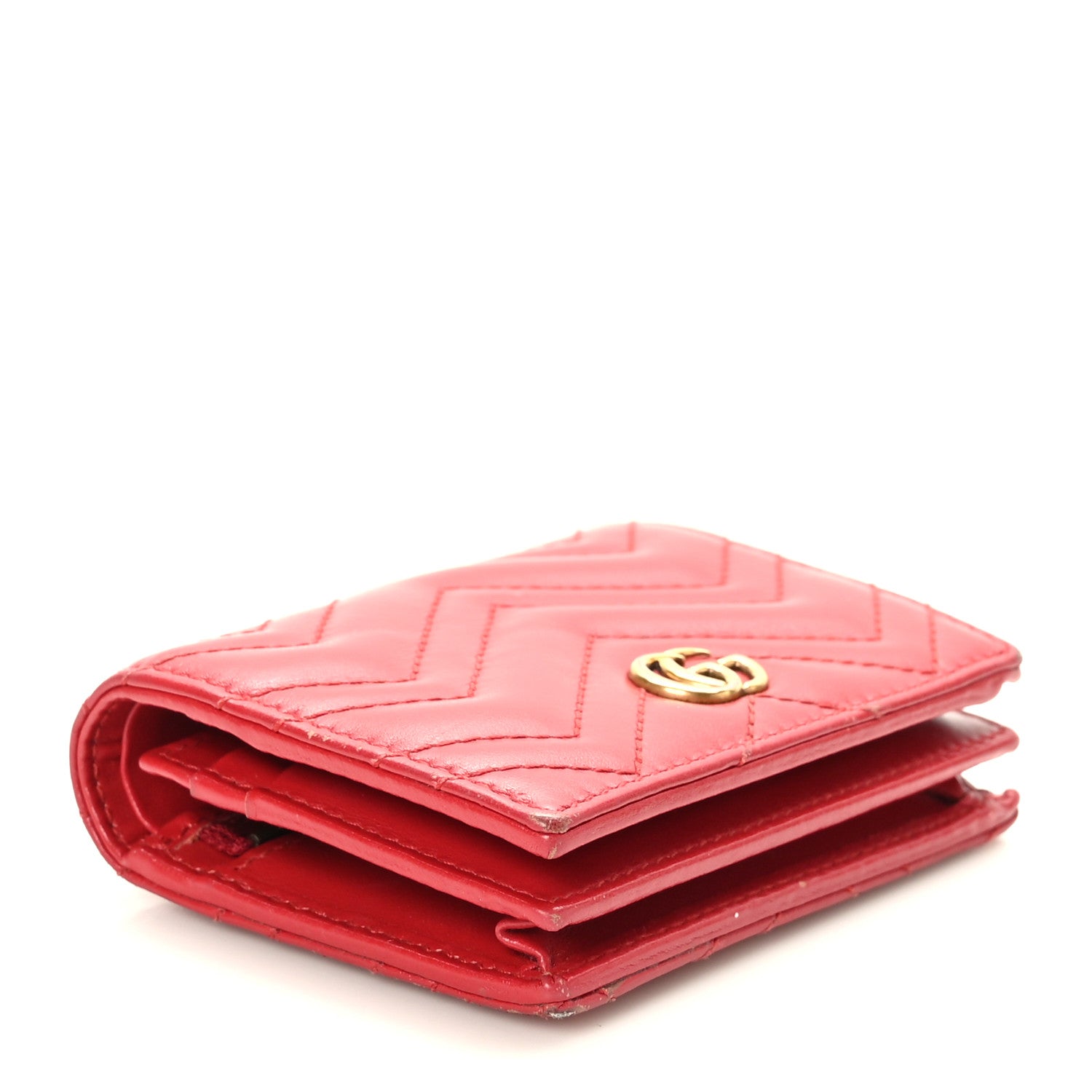 Gucci Calfskin Matelasse GG Marmont Card Case Wallet Hibiscus Red 5 of 12