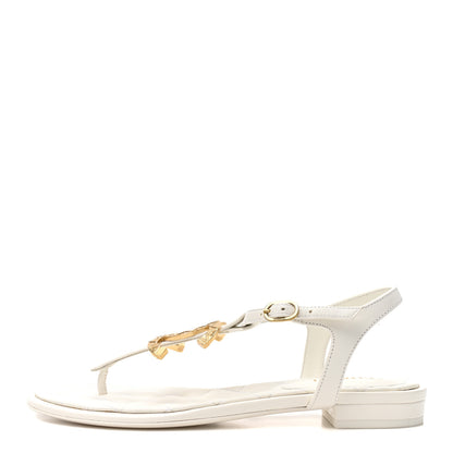 Chanel Lambskin CC Thong Sandals 37.5 White 1 of 10