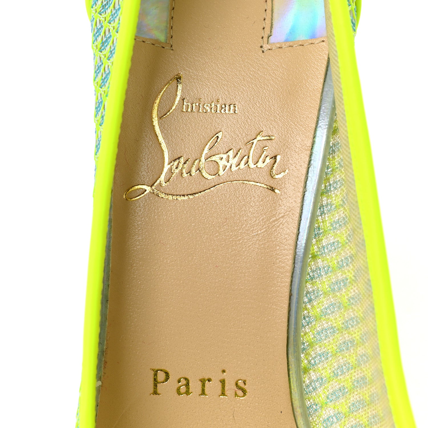 Christian Louboutin Fishnet Follies Lace 100 Pumps 36.5 Neon Yellow 7 of 8