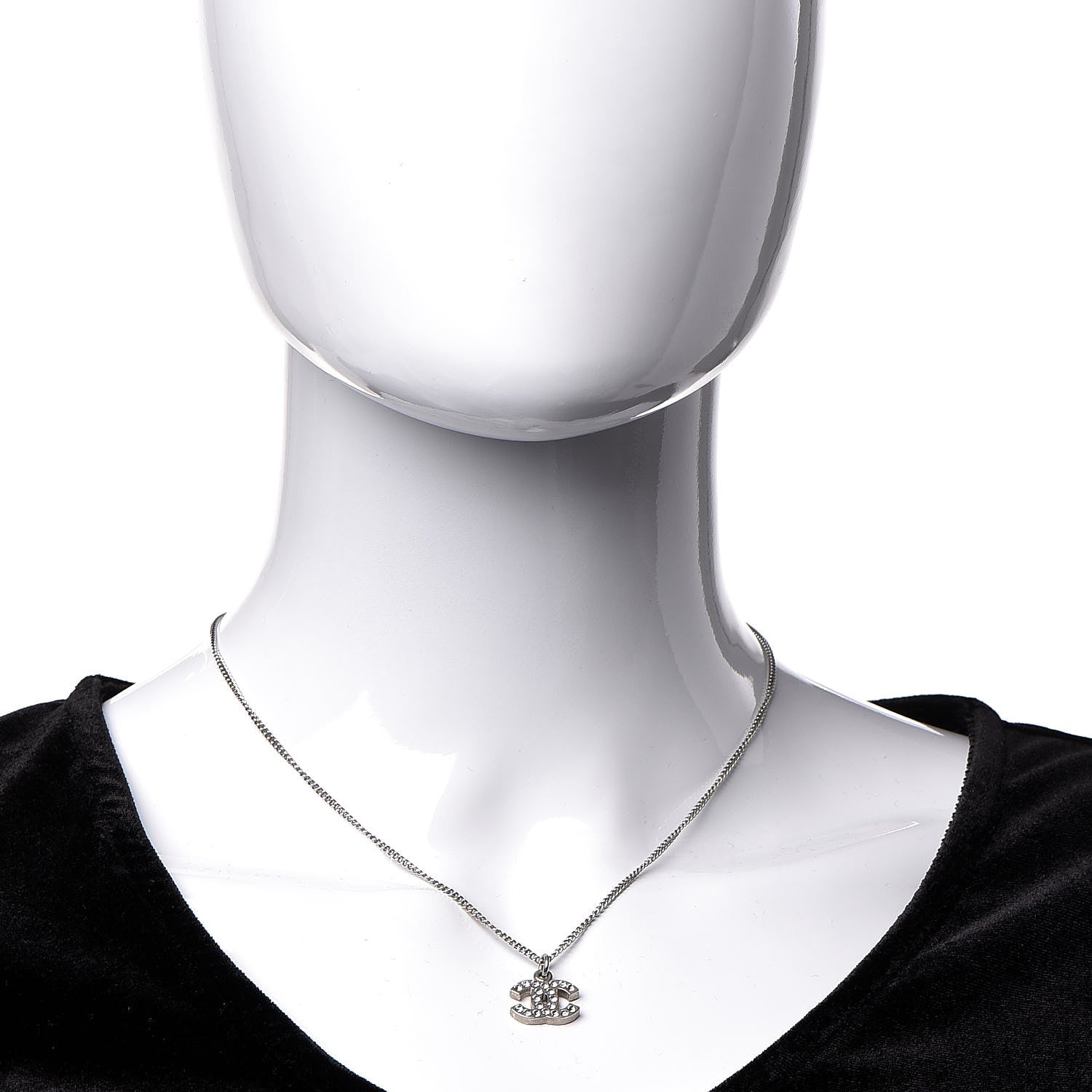 Chanel Crystal Timeless CC Necklace Silver 2 of 6