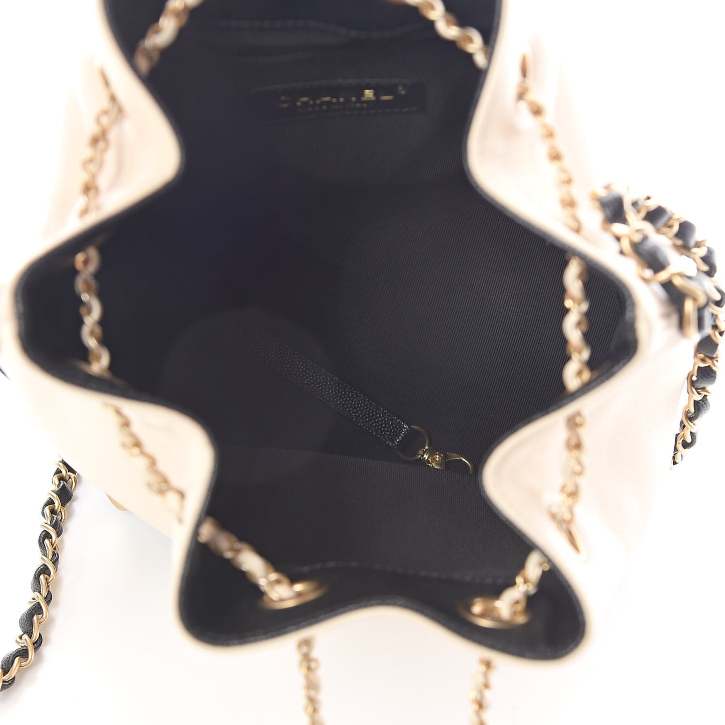Lambskin Caviar Lovely Chains Drawstring Bag Beige Black
