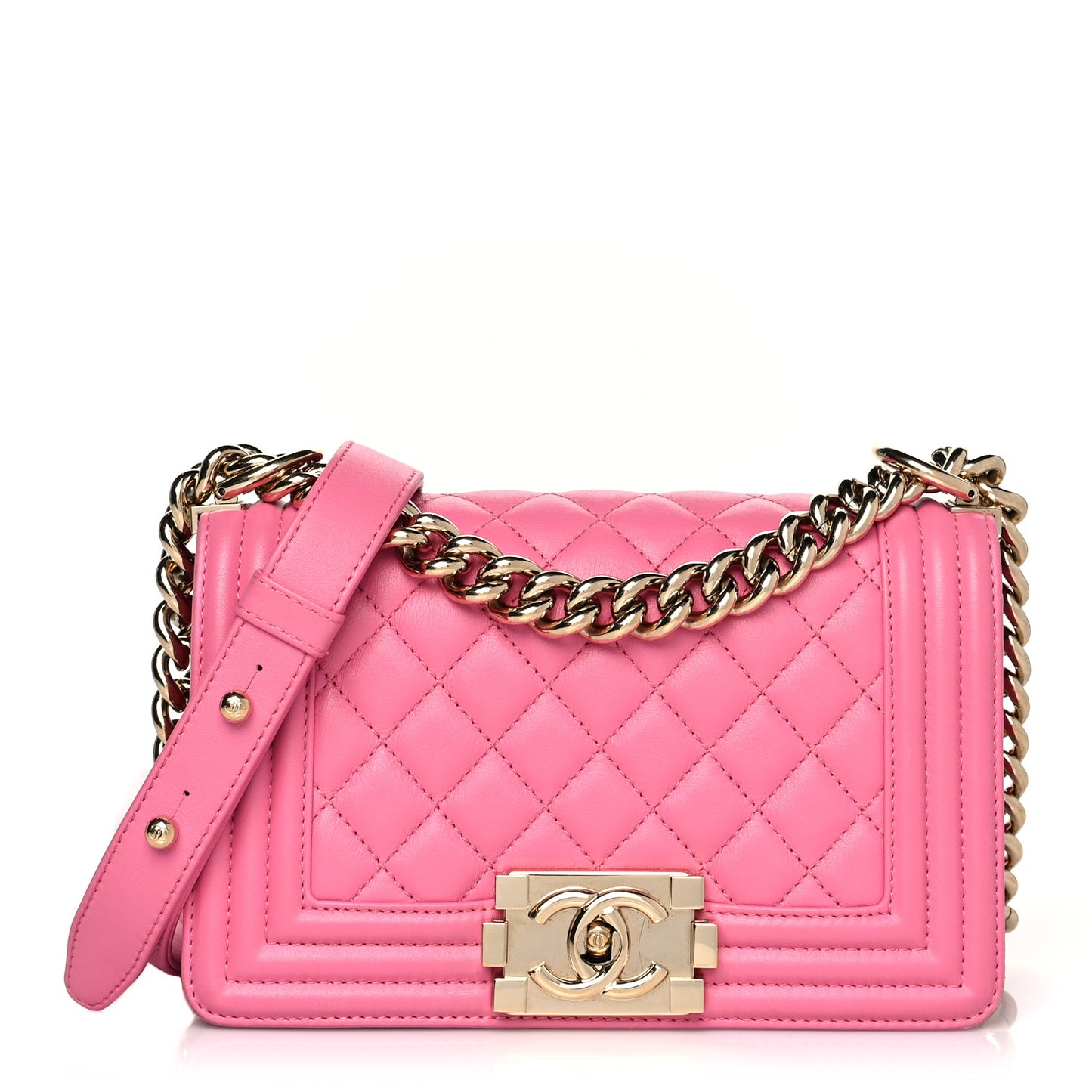 Lambskin Quilted Small Boy Flap Dark Pink