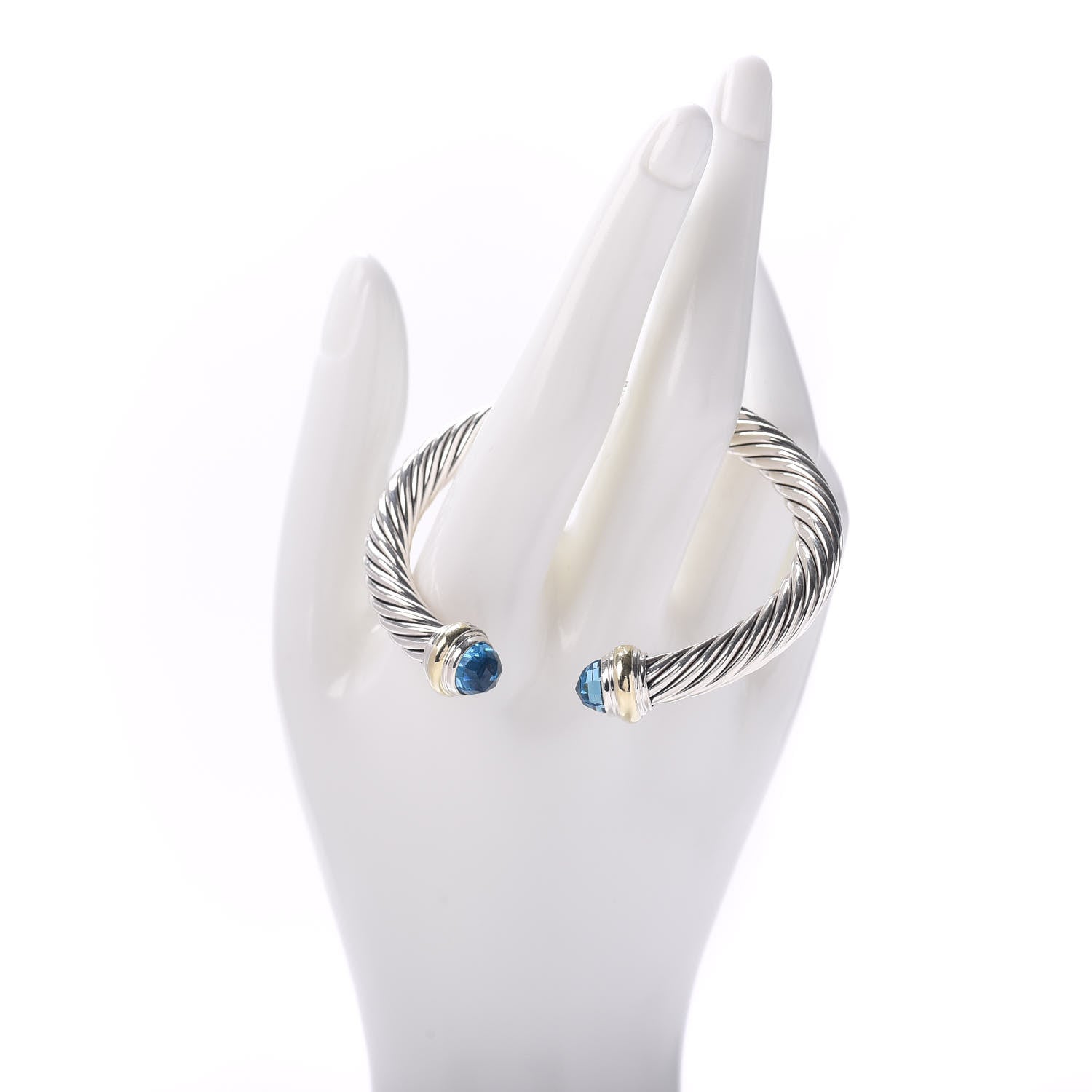 David Yurman Sterling Silver 14K Yellow Gold Blue Topaz 7mm Cable Classics Bracelet 2 of 4