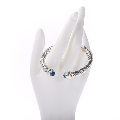David Yurman Sterling Silver 14K Yellow Gold Blue Topaz 7mm Cable Classics Bracelet 2 of 4