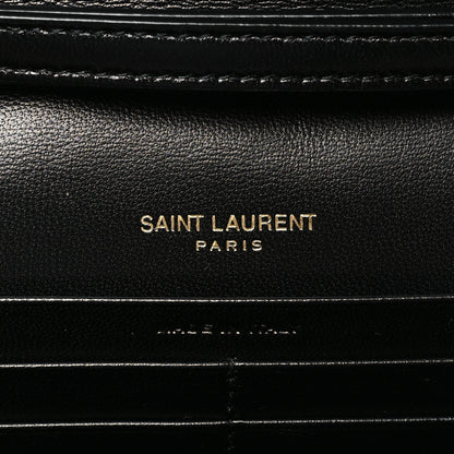 Saint Laurent Grain De Poudre Matelasse Chevron Monogram Chain Wallet Black 6 of 11