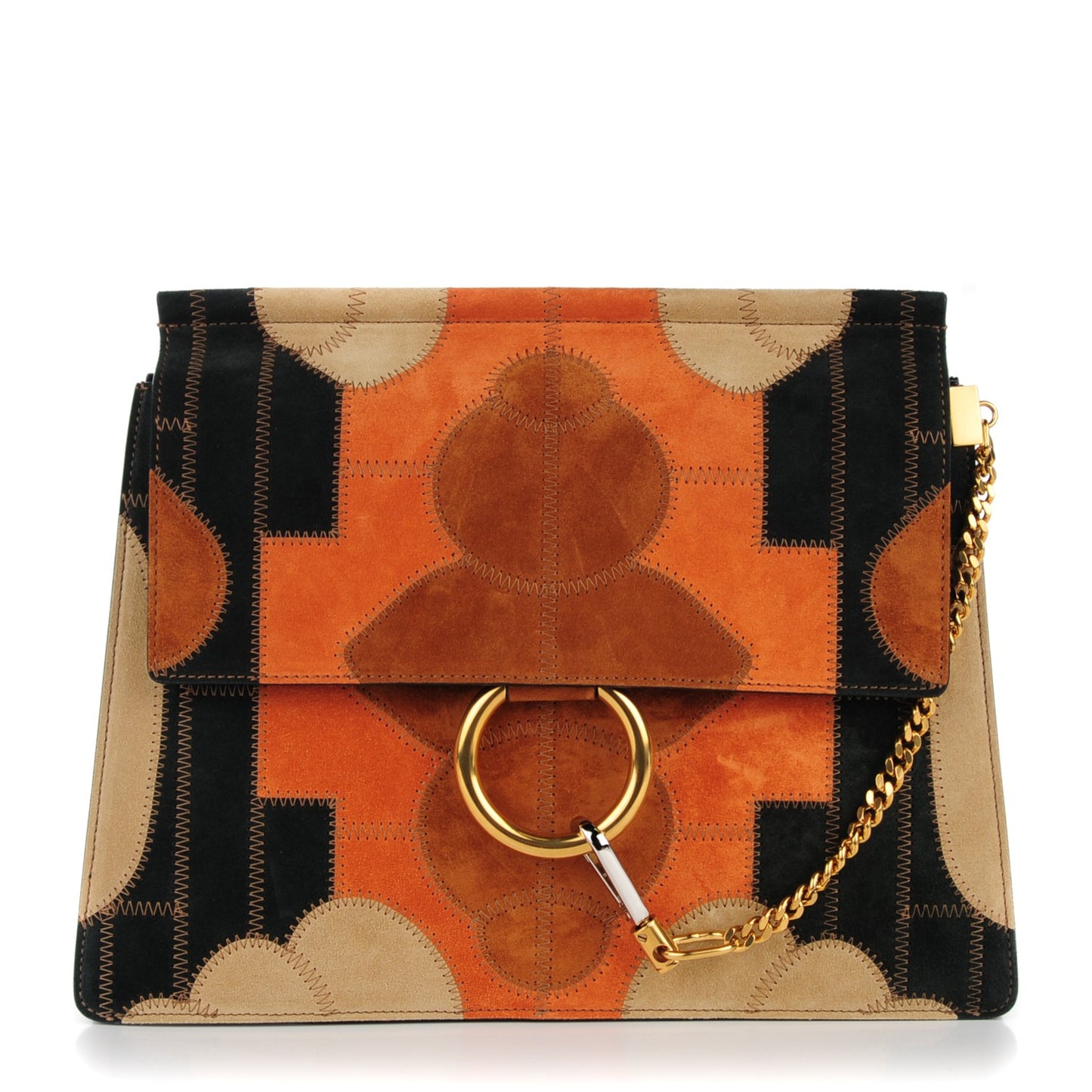 Suede Patchwork Medium Faye Shoulder Bag Desert Beige