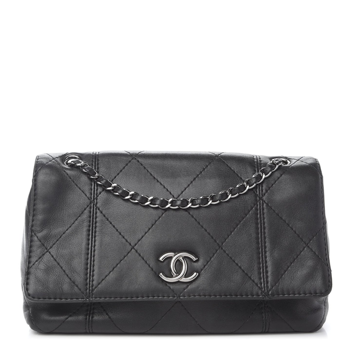 Lambskin Quilted Large Soft Touch Flap Black