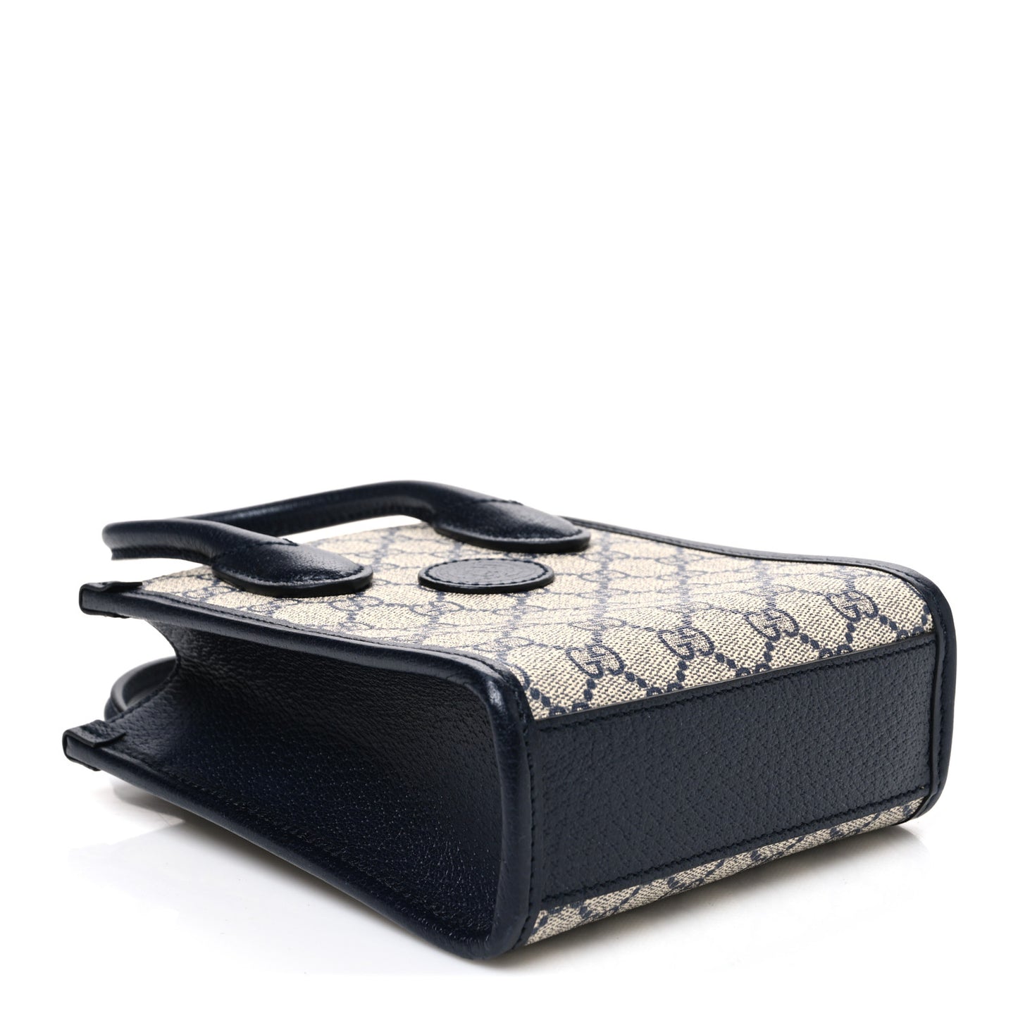 GG Supreme Monogram Textured Dollar Calfskin Mini Retro Interlocking G Tote Bag Beige Blue