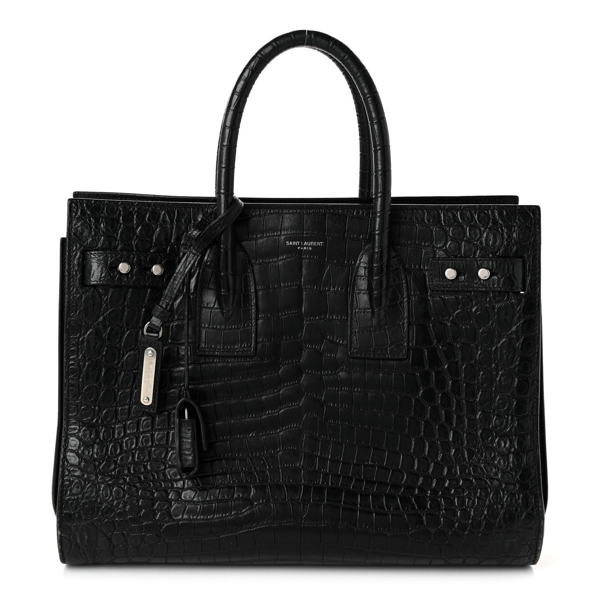 Saint Laurent Calfskin Crocodile Embossed Small Supple Sac de Jour Black 1 of 10
