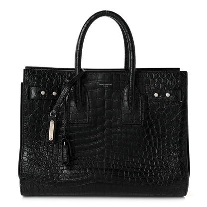 Saint Laurent Calfskin Crocodile Embossed Small Supple Sac de Jour Black 1 of 10