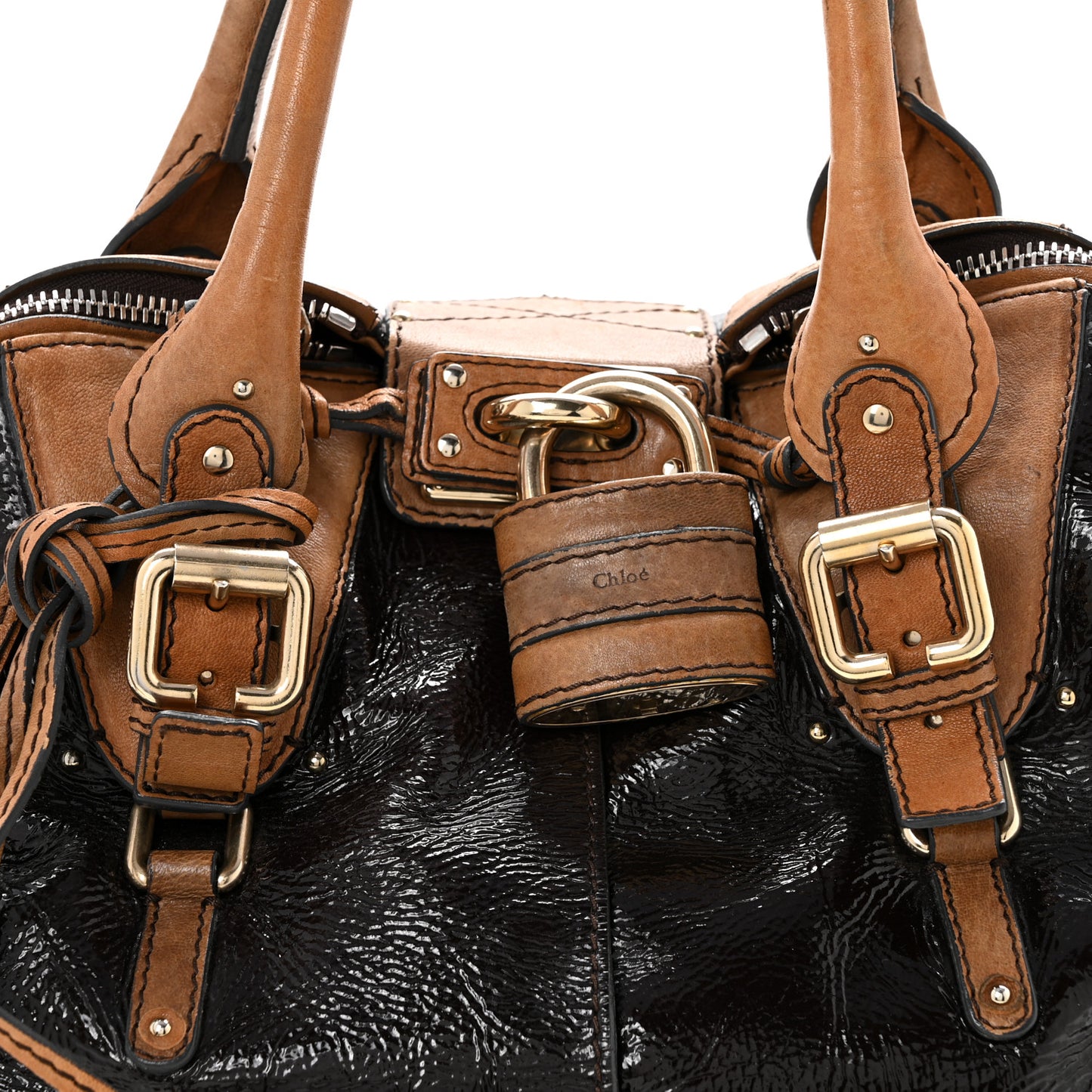 Patent Lambskin Medium Paddington Satchel Dark Brown