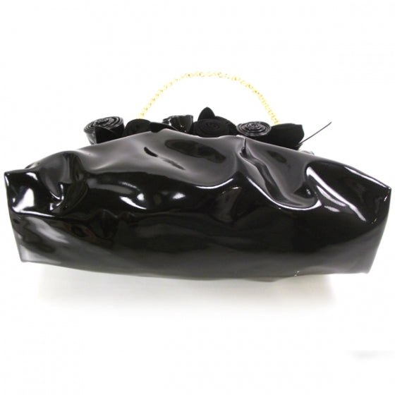 Patent Rosette Evening Clutch Black