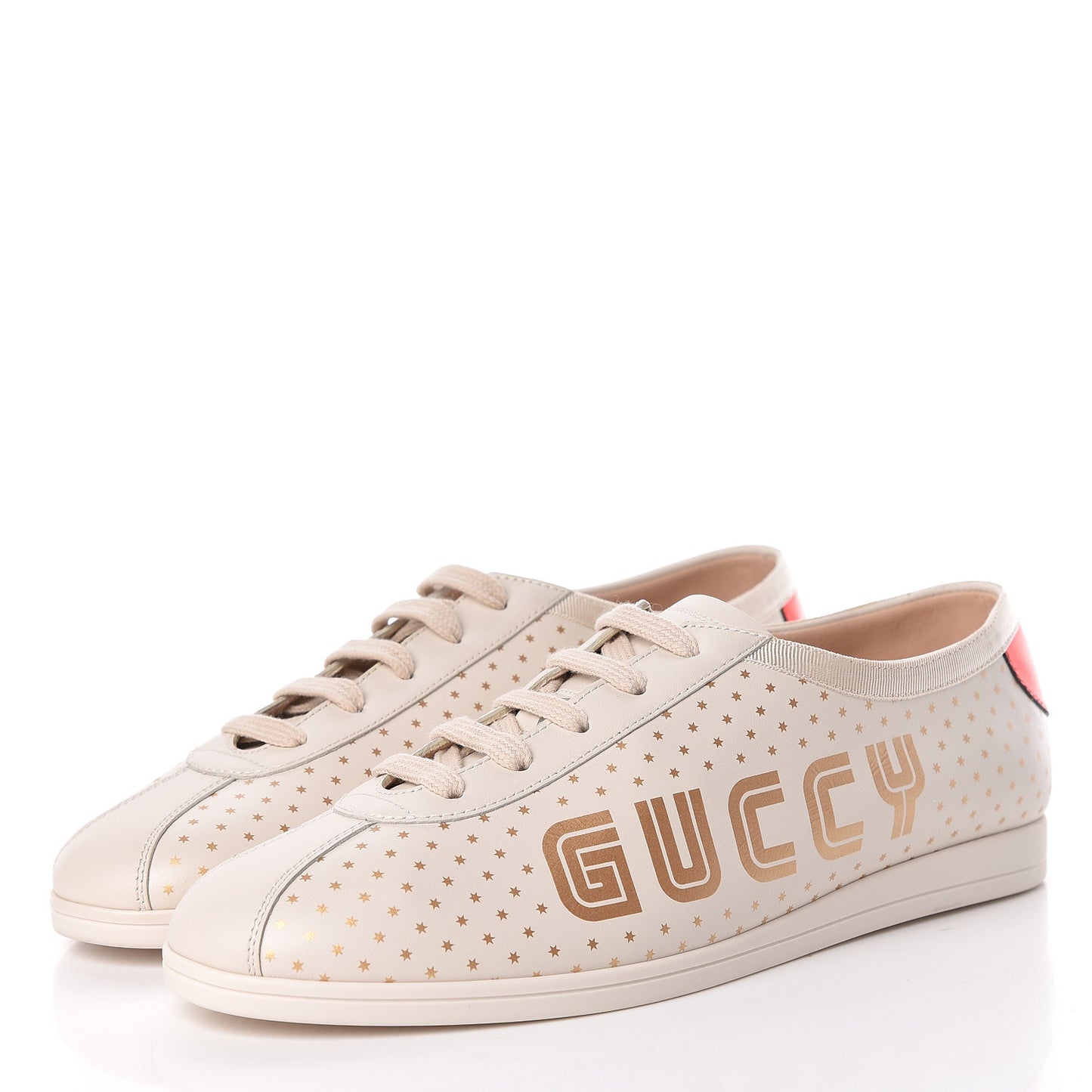 X SEGA Calfskin GUCCY Stars Womens Falacer Sneakers 39 White