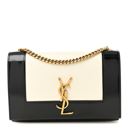 Saint Laurent Nappa Patent Calfskin Two-Toned Small Monogram Kate Satchel Alabastro Black 1 of 10