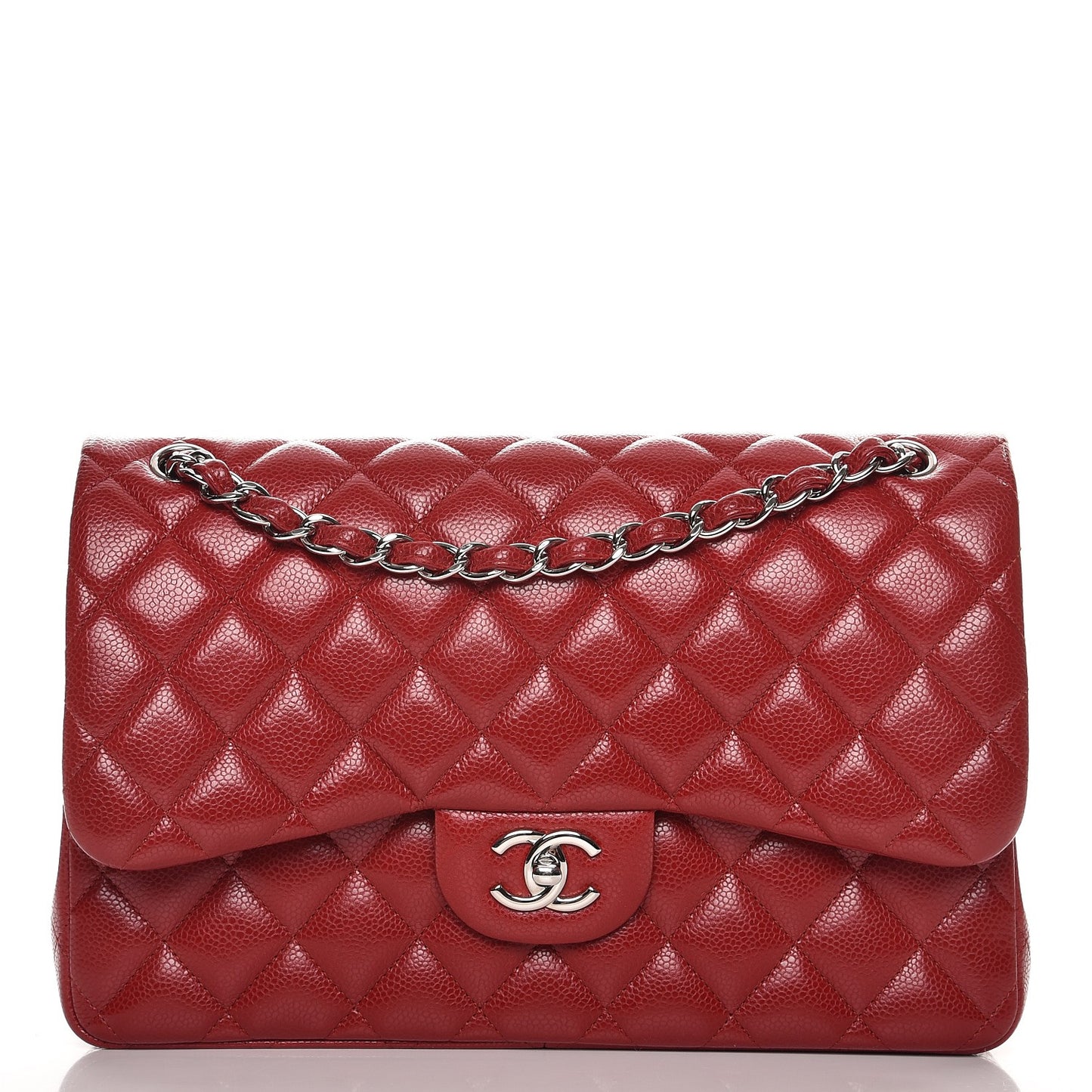 Caviar Quilted Jumbo Double Flap Red