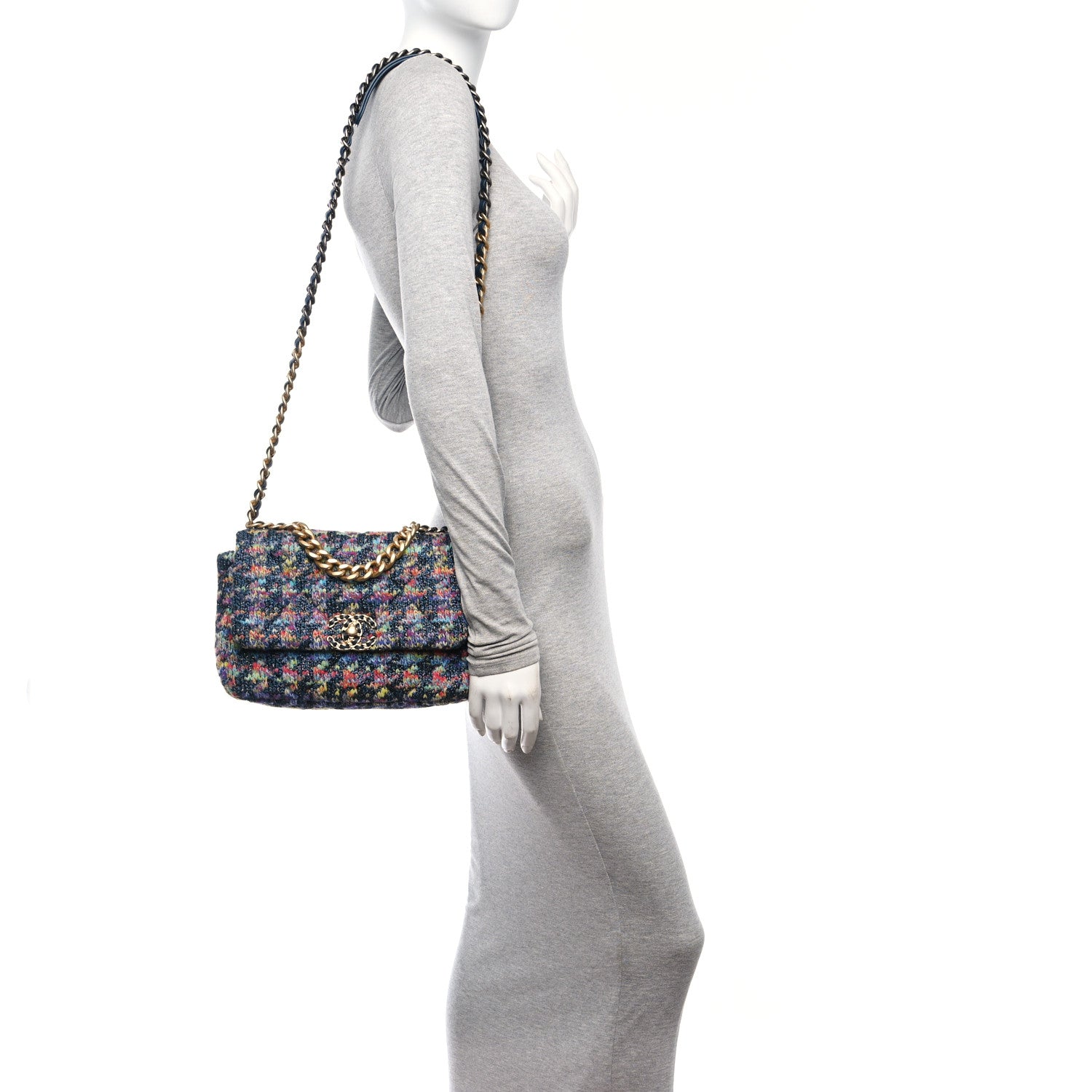 Chanel Tweed Quilted Medium Chanel 19 Flap Dark Multicolor 2 of 10