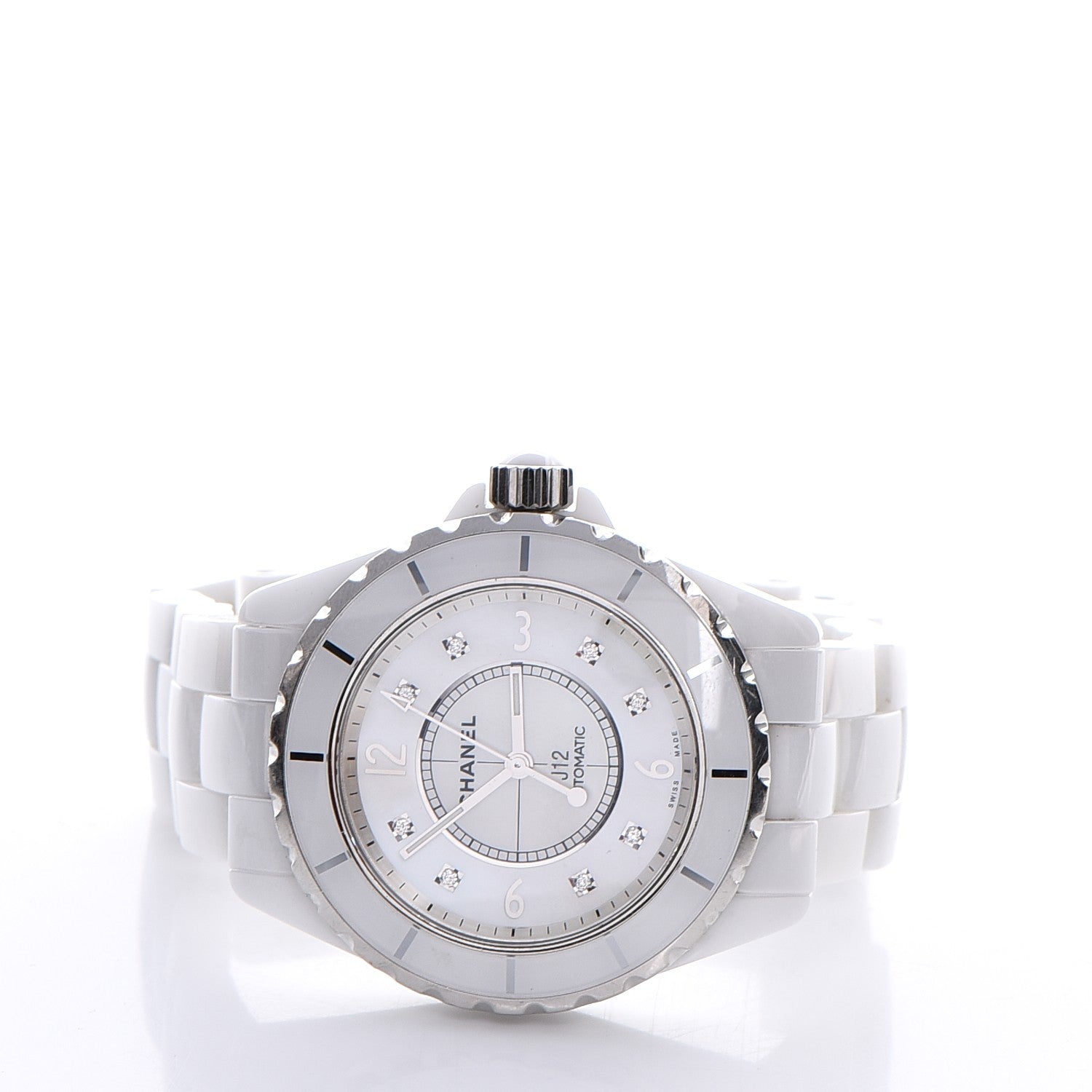 Chanel Stainless Steel Ceramic Diamond 38mm J12 Automatic Watch White 3 of 8