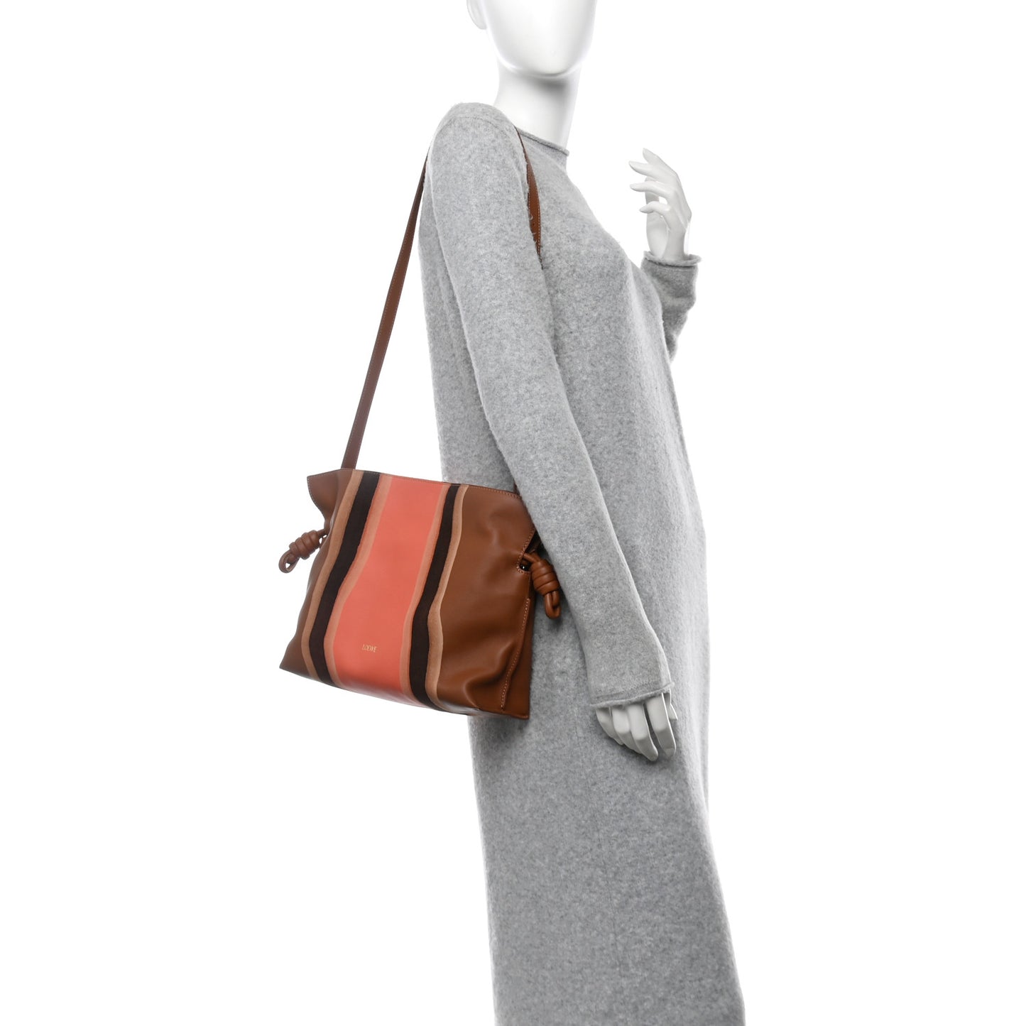 Nappa Calfskin Suede Medium Flamenco Landscape Knot Clutch Pecan Parrot Pink