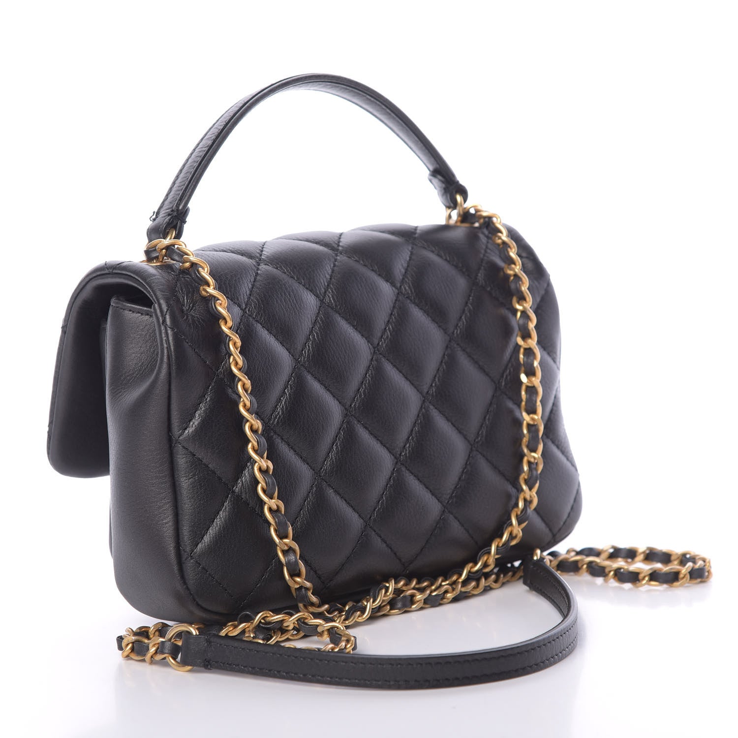 Chanel Calfskin Quilted Top Handle Flap Black 3 of 13