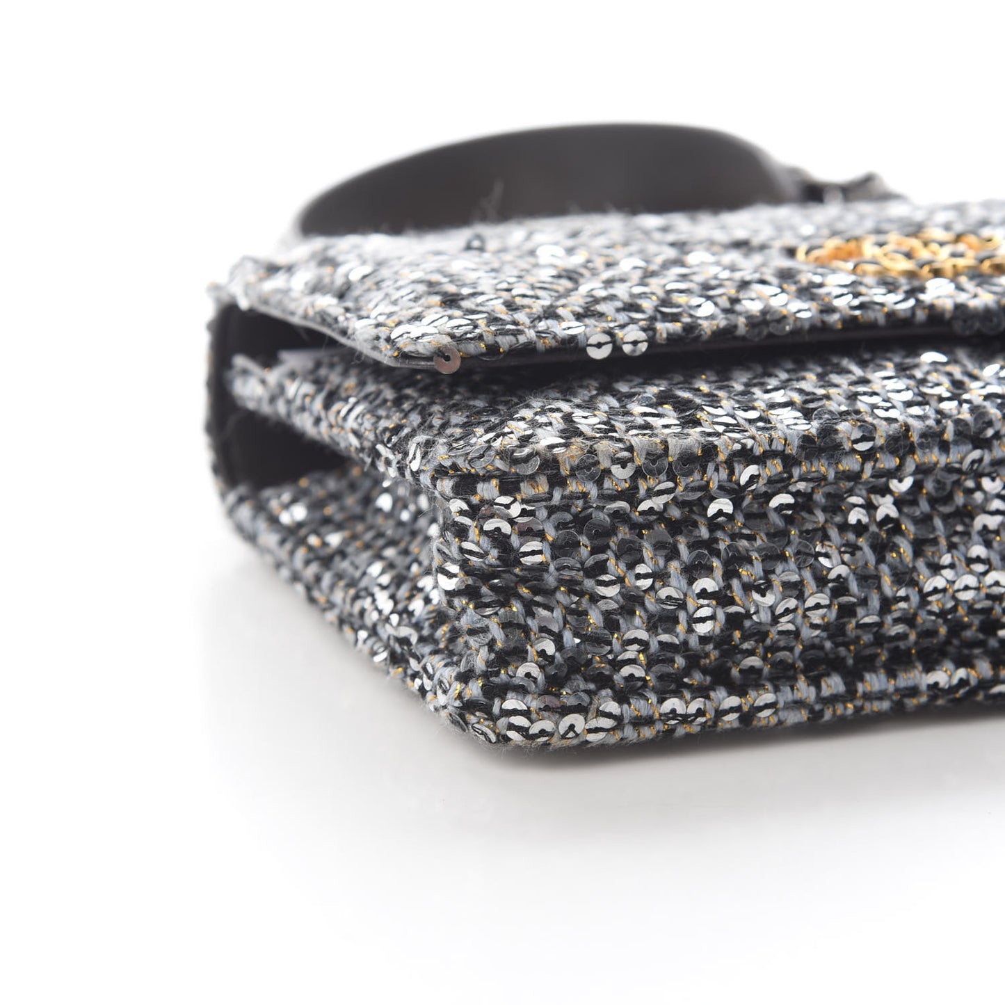 Sequin Quilted Chanel 19 Wallet On Chain WOC Silver