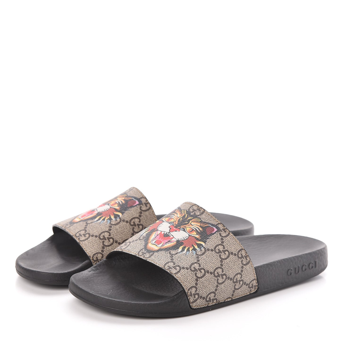 GG Supreme Monogram Angry Cat Slide Sandals 38 Black Multicolor