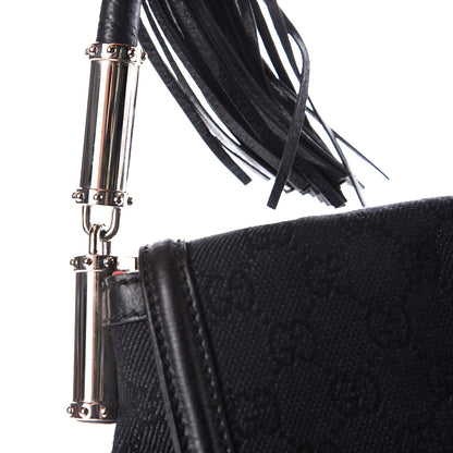 Gucci Denim Monogram Britt Tassel Shoulder Bag Black 11 of 13