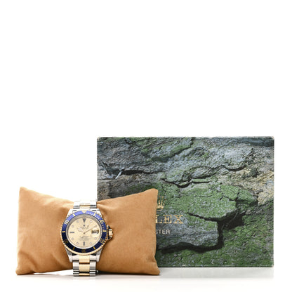 Rolex Stainless Steel 18K Yellow Gold Diamond Blue Sapphire 40mm Submariner Date Watch Champagne 16613 5 of 5