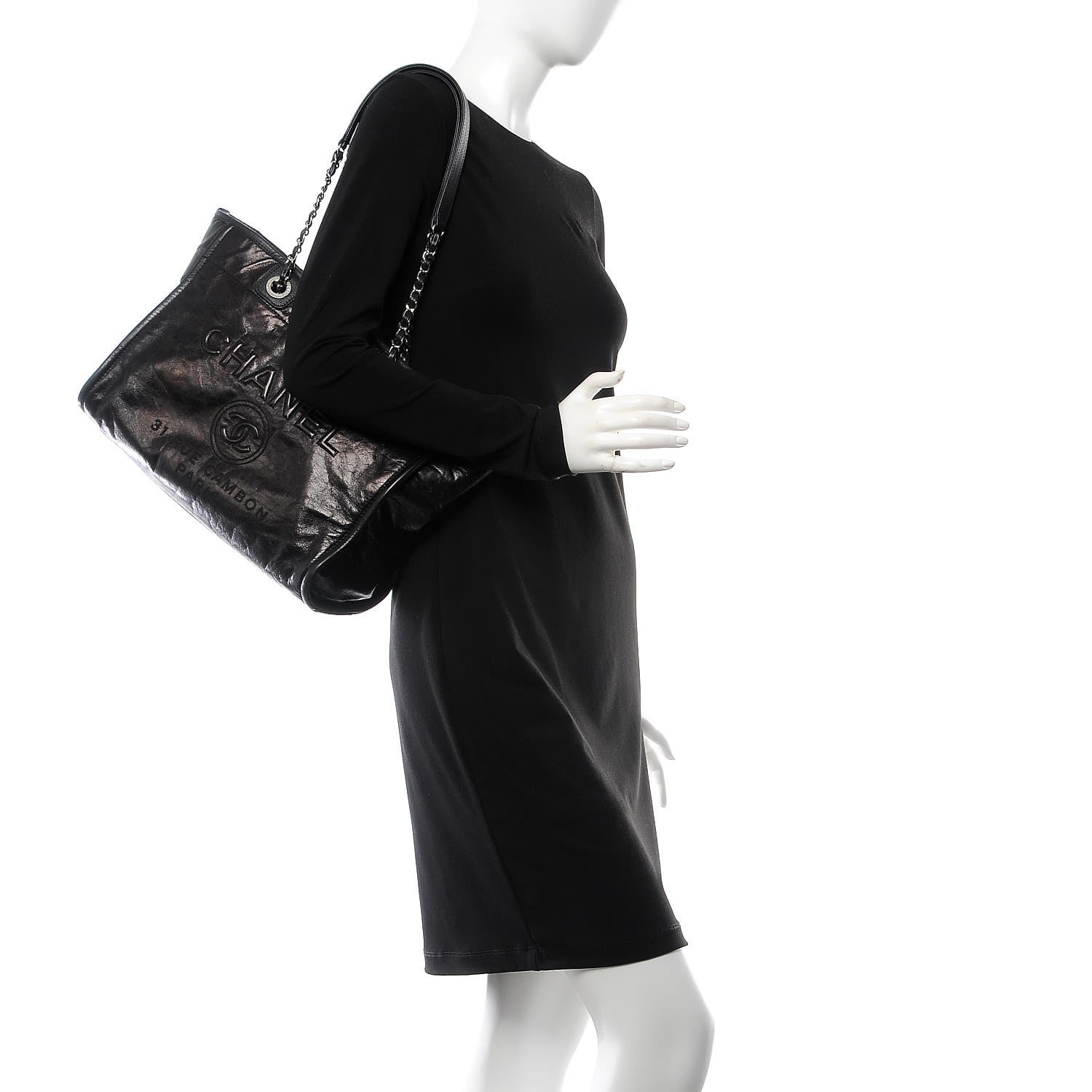 Chanel Glazed Calfskin Small Deauville Tote Black 2 of 11