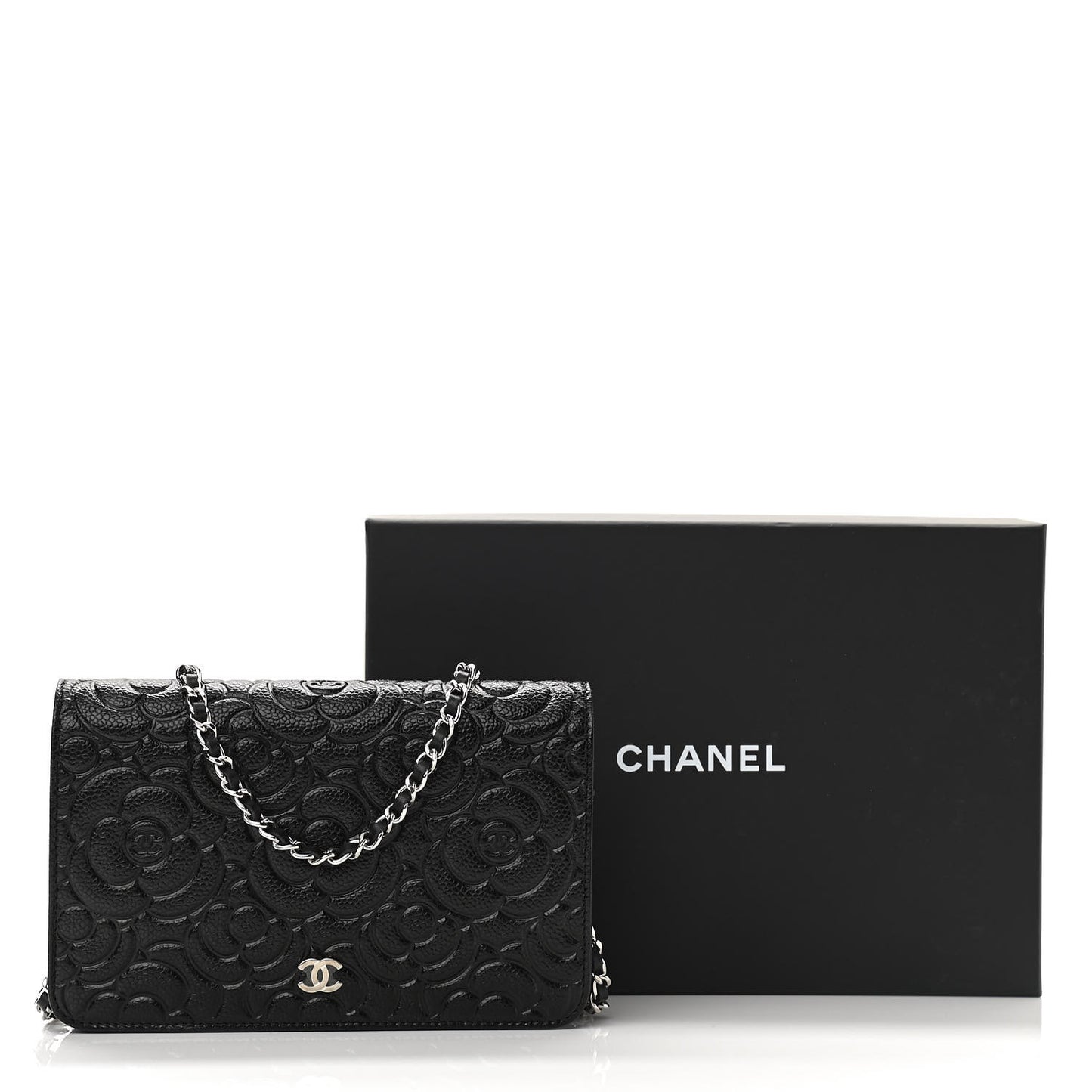 Caviar Camellia Embossed Wallet On Chain WOC Black