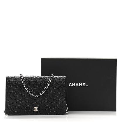 Chanel Caviar Camellia Embossed Wallet On Chain WOC Black 12 of 12